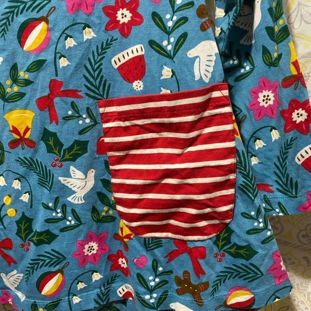 Mini Boden Christmas Pocket Tunic Blue/RedMulti EUC 8-9
